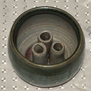 Handmade Art Pottery Vase 3.5” For Stems Signed Blue Green EUC